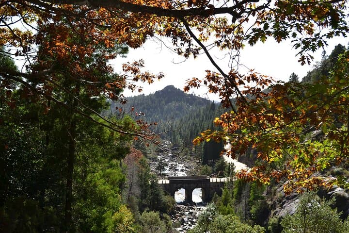 Bridge over Arado River with autumn colors